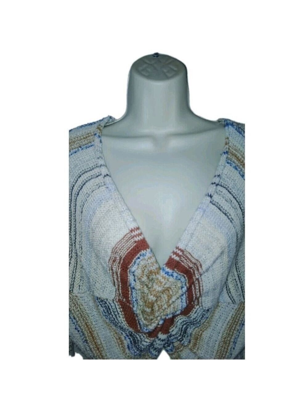 Crop Top XL Long Sleeved Knit Knot V Neck Sweater Striped Multicolor - Picture 4 of 6